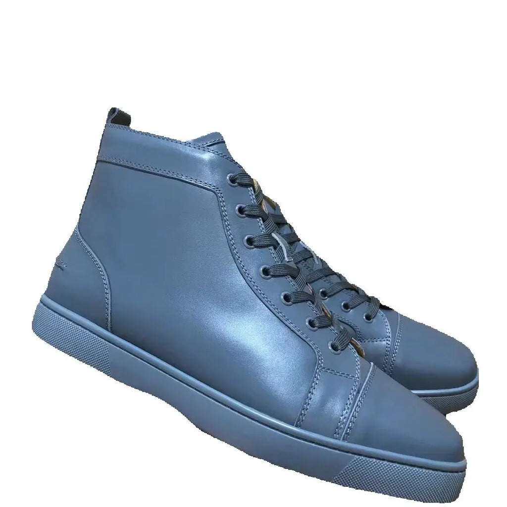 Sneakers Montantes Cuir Véritable Bleu Homme – Semelle Rouge, Lacets, Imperméable, Tailles 35-48 – CLEVI Paris