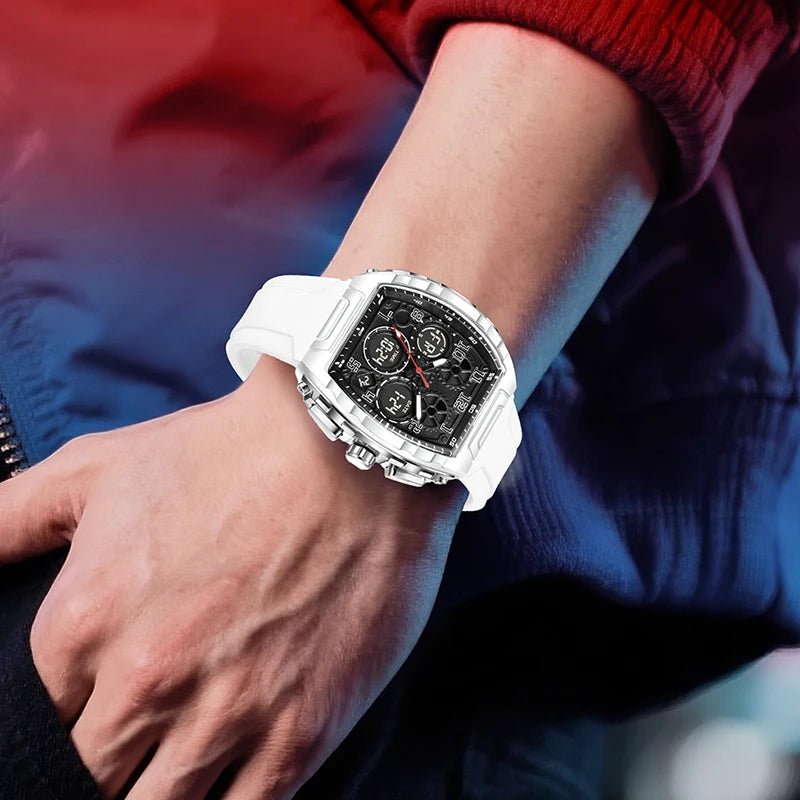FOXBOX 0096 Montre Homme Quartz Digital Carrée Acier Silicone Chrono 50M – CLEVI Paris