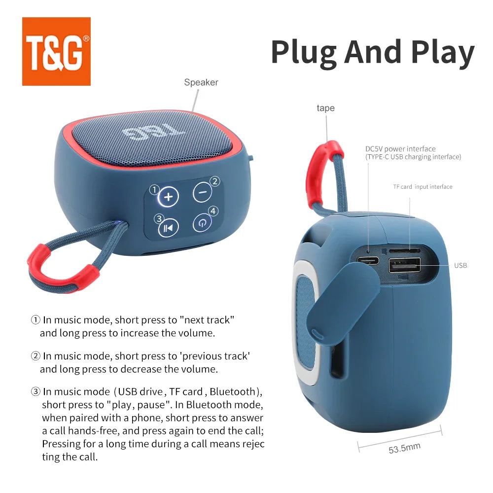 T&G TG659 Mini Enceinte Bluetooth 5.3 TWS HiFi Radio FM Carte TF – CLEVI Paris
