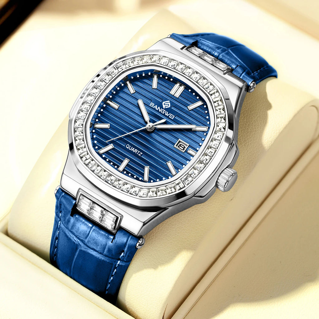 Montre Quartz Femme BANGWEI 8823 Carrée Diamants Bracelet – CLEVI Paris