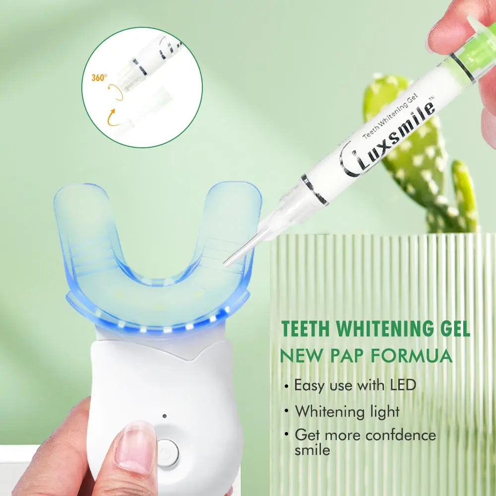 Kit Blanchiment Dentaire PAP Luxsmile | 15 Doses Gel + Lumière LED | Sans Peroxyde, Dents Sensibles – CLEVI Paris