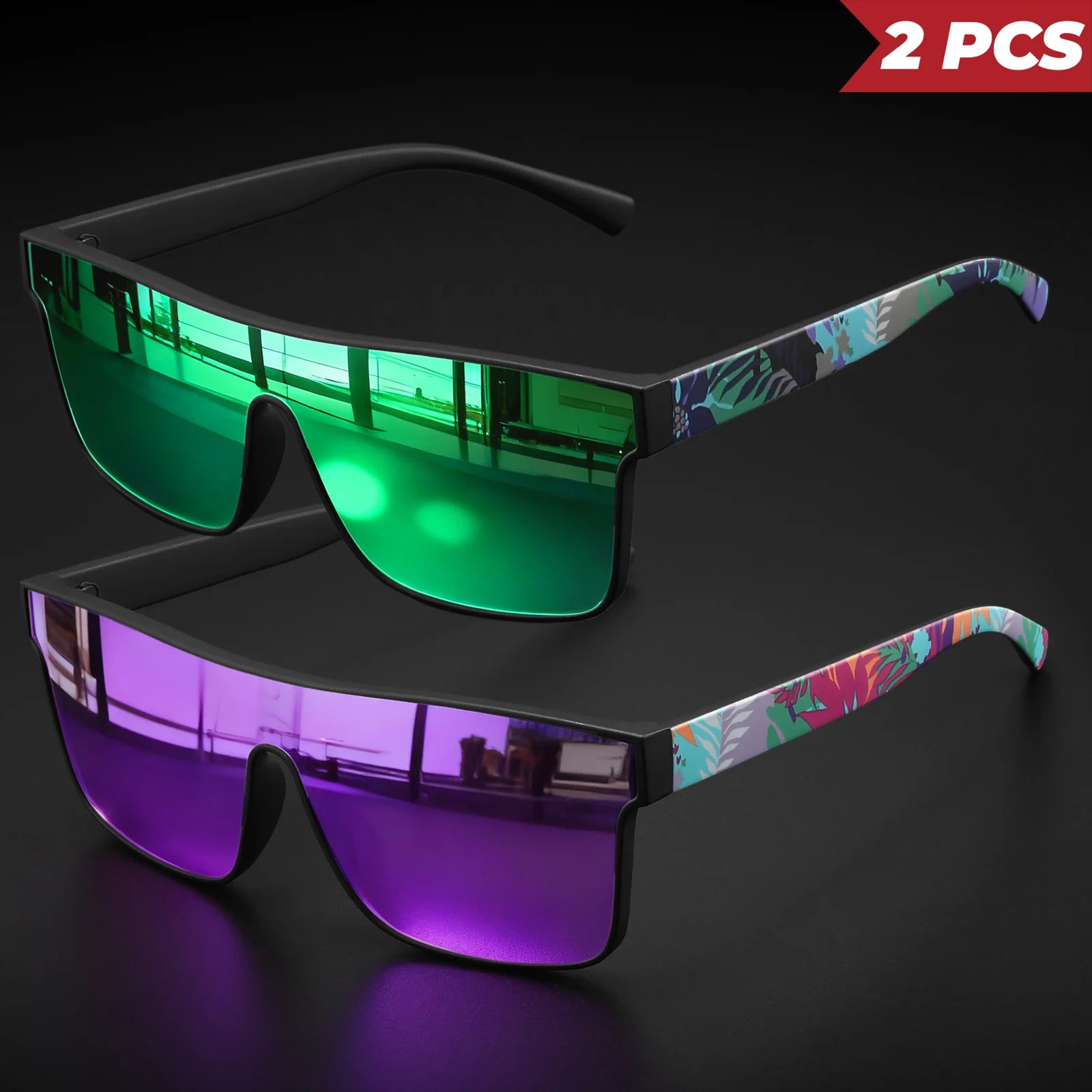 Lot 2 Lunettes de Soleil Carrées Unisexe UV400 Temples Motifs – CLEVI Paris
