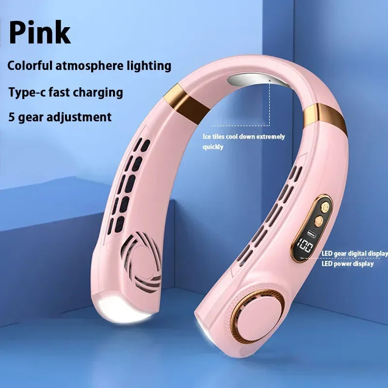 Ventilateur Tour de Cou Sans Lames 5 Vitesses LED Rechargeable USB Sport – CLEVI Paris
