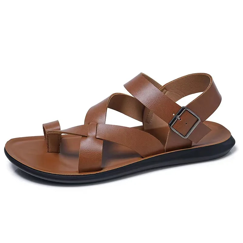 Sandales Gladiateur Homme – Cuir Fendu, Velcro, Semelle Cuir Pleine Fleur, Style Romain | Noir, Marron ou Blanc