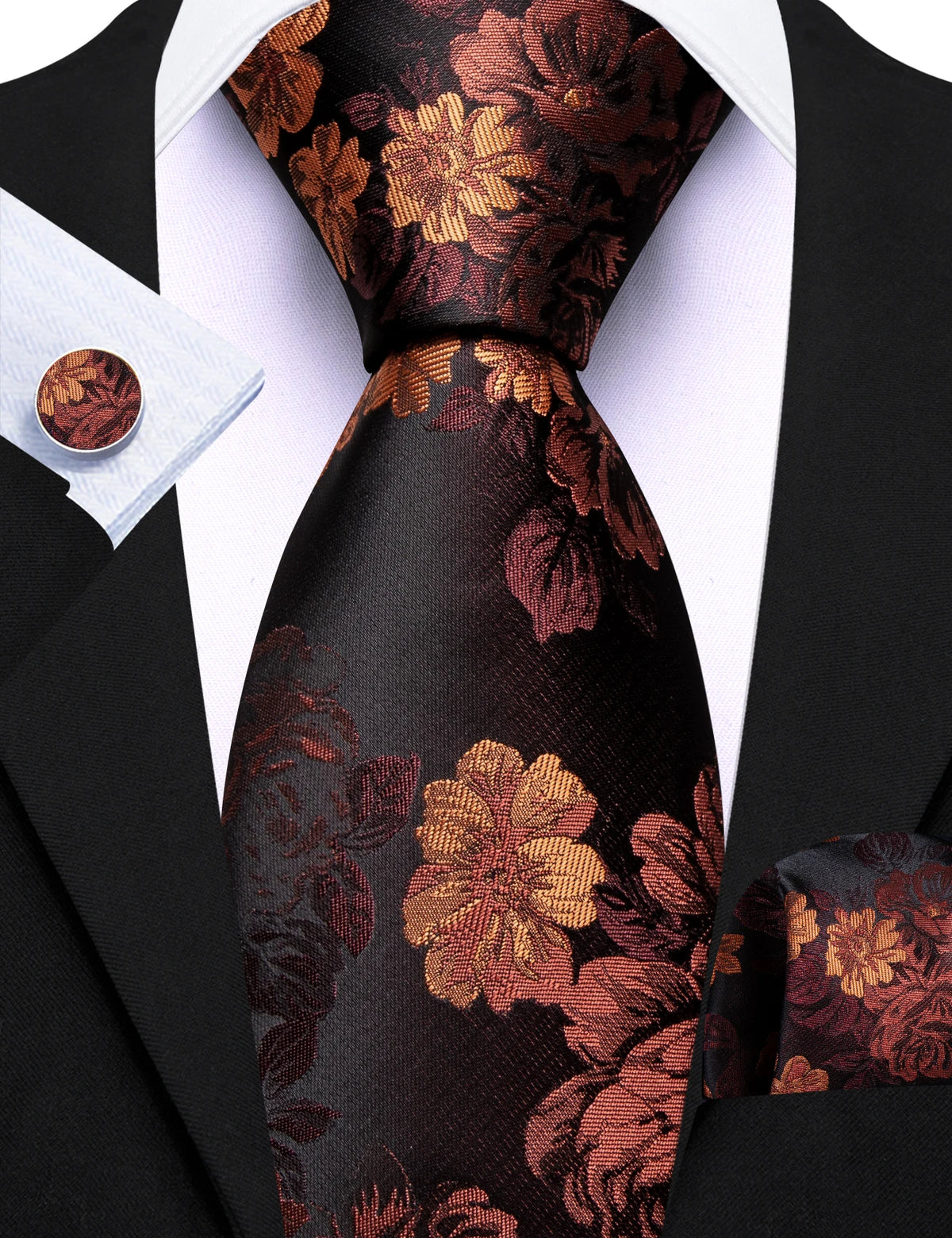 Ensemble cravate homme 3 pièces jacquard floral – CLEVI Paris