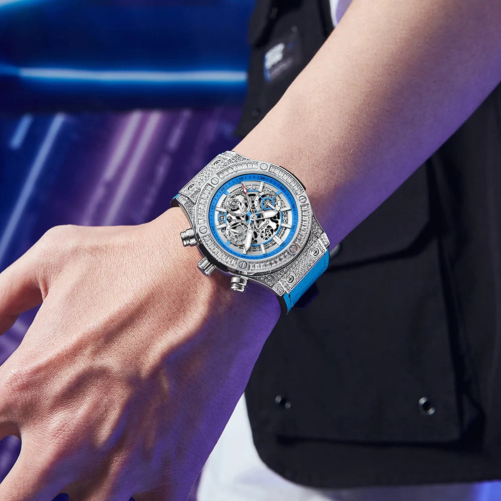 ONOLA ON6856 – Montre Quartz Homme | Diamants, Calendrier, Bracelet Cuir, Étanche 3 Bar