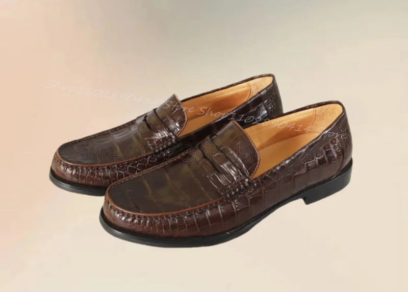 Mocassins Penny homme marron effet alligator – CLEVI Paris