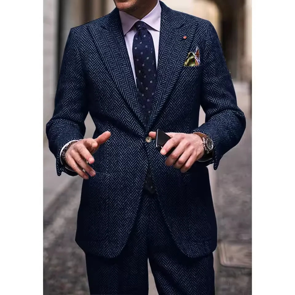 Costume 2 Pièces Homme à Chevrons Coupe Cintrée – CLEVI Paris
