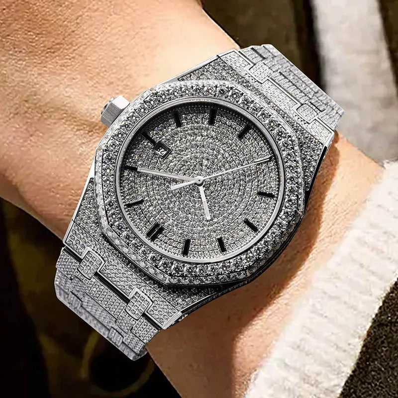 Montre Homme PINDU – Moissanite Full Diamond, Mécanique Automatique, Acier Inoxydable, Calendrier, Étanche 3 ATM – CLEVI Paris