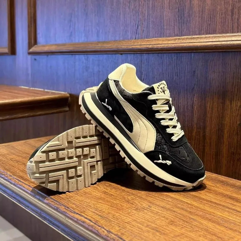 Sneakers Homme Casual Semelle Épaisse – Cuir | Respirant | Imperméable | 3 Coloris | Tailles 39-44