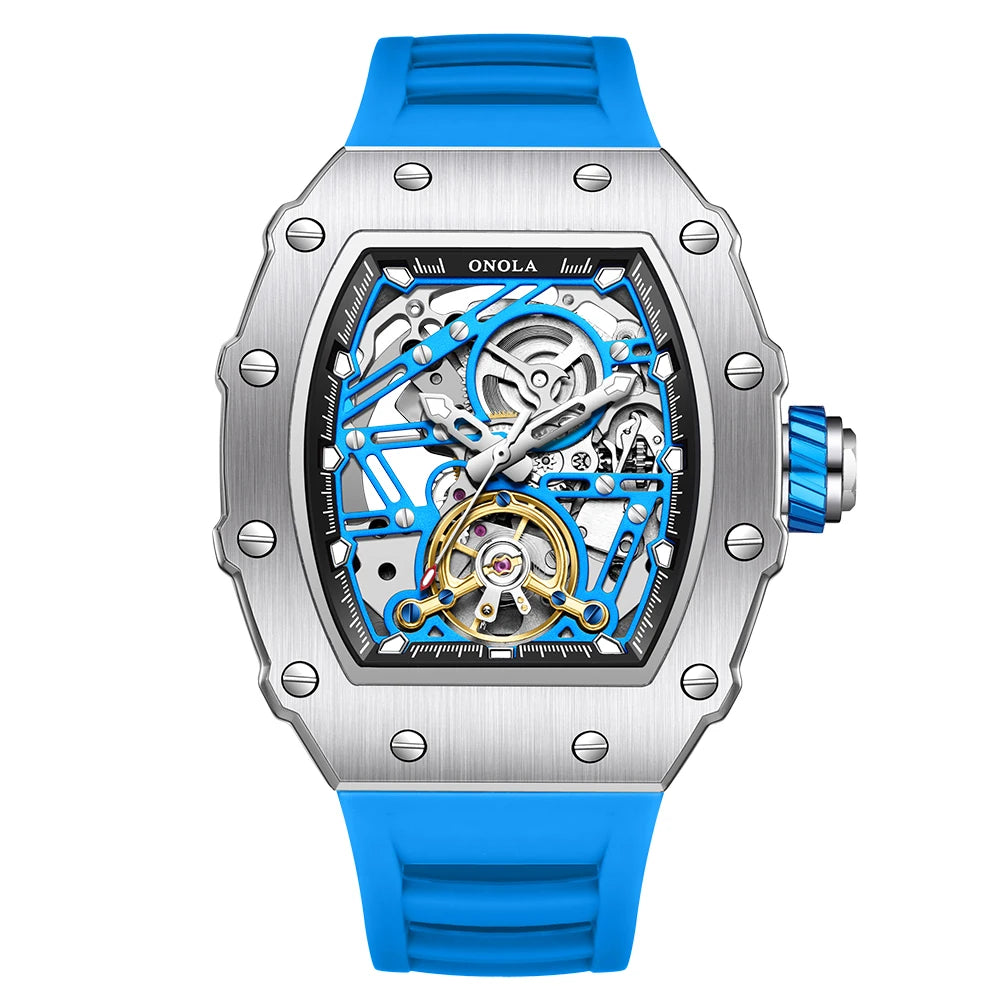 Montre Automatique Homme Onola ON-3854 Tourbillon Squelette Tonneau Silicone – CLEVI Paris
