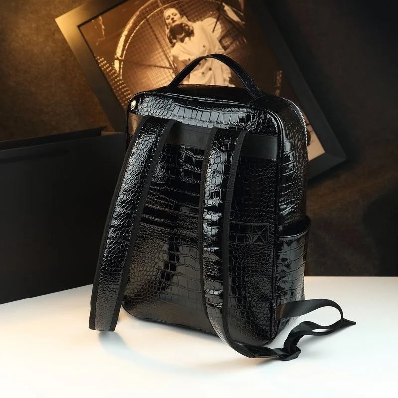 Sac à Dos Cuir Véritable Motif Crocodile Unisexe Voyage – CLEVI Paris