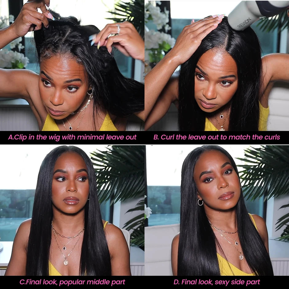 Perruque V-Part sans colle, cheveux lisses – CLEVI Paris