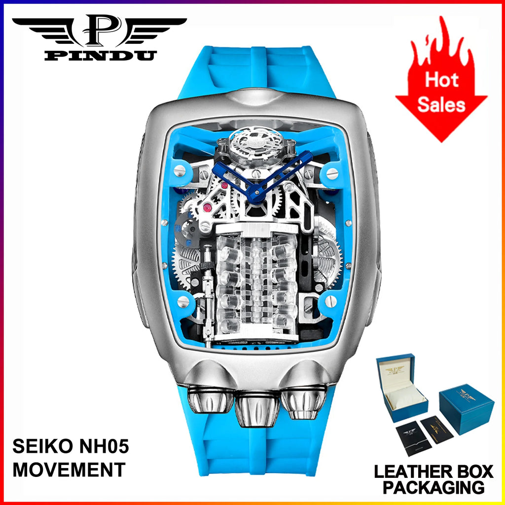 Montre Homme PINDU PD5023 – Automatique Seiko NH05, Style Militaire Squelette, Acier 316L, Lumineux, Étanche 5 ATM – CLEVI Paris