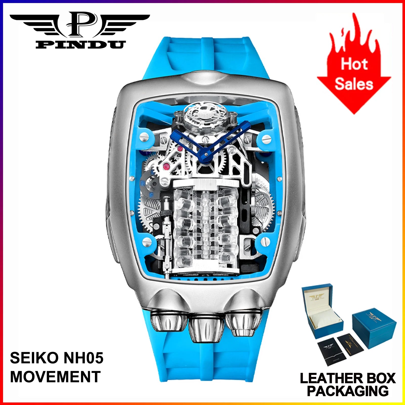 Montre Homme PINDU PD5023 – Automatique Seiko NH05, Style Militaire Squelette, Acier 316L, Lumineux, Étanche 5 ATM – CLEVI Paris