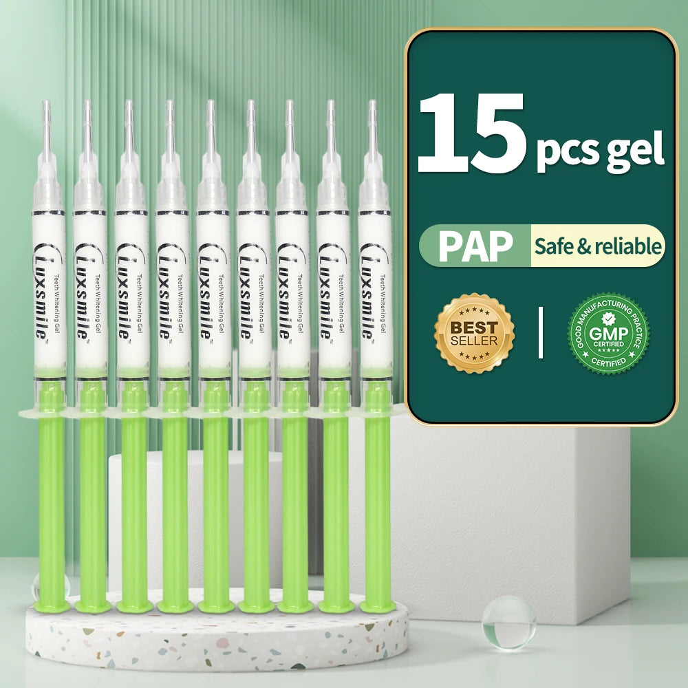 Kit Blanchiment Dentaire PAP Luxsmile | 15 Doses Gel + Lumière LED | Sans Peroxyde, Dents Sensibles – CLEVI Paris