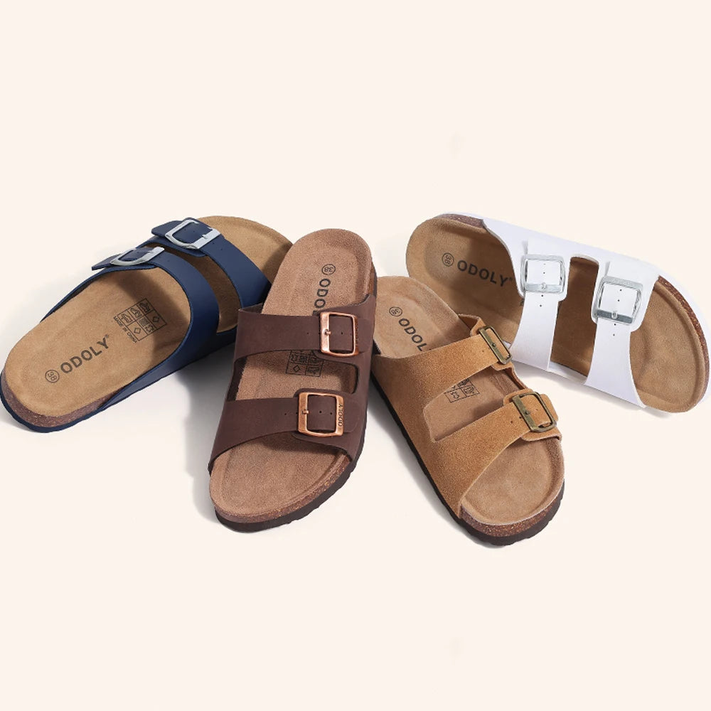 Sandales Homme Été – Cuir PU, Semelle Liège Soutien Plantaire, Slides Outdoor | 6 Coloris