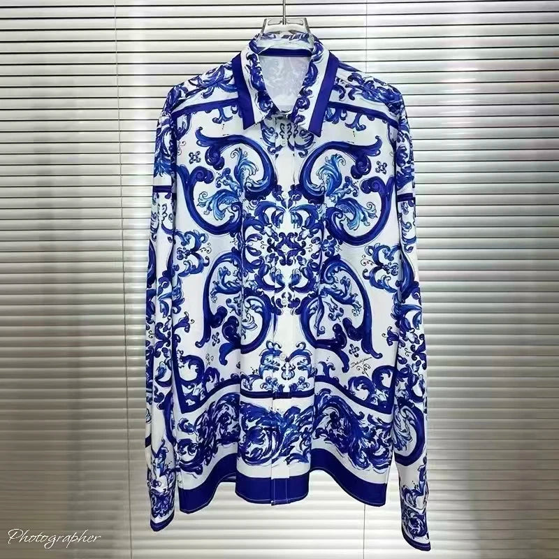 Chemise Homme Manches Longues – Impression 3D | Style Européen | Grande Taille