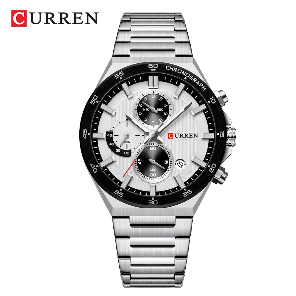 Montre Quartz Homme CURREN CR8481 – Chronographe 43mm, Acier Inoxydable & Aiguilles Lumineuses