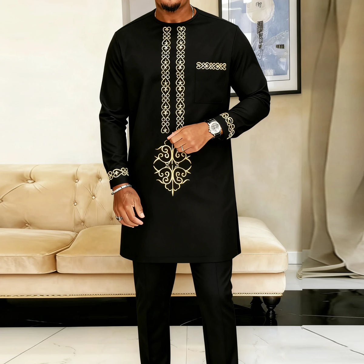 Ensemble 2 Pièces Homme Style Africain Broderie Tuxedo – CLEVI Paris