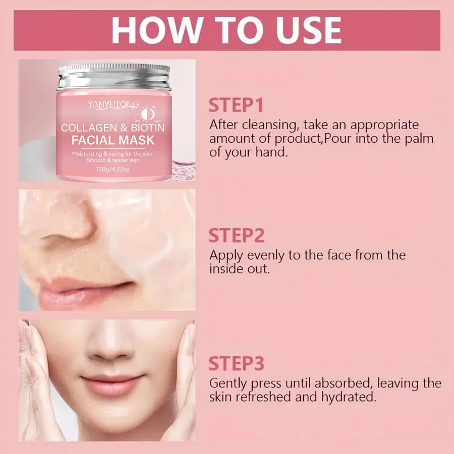 Masque Peel au Collagène & Biotine – Hydratation Profonde Jour & Nuit, Soin Éclatant