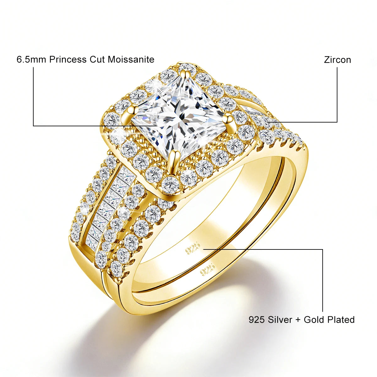 Coffret 2 Bagues Fiançailles Femme – Moissanite Taille Princesse 1,5CT Argent 925