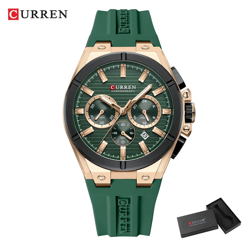 Montre Quartz Homme CURREN 8487 – Chronographe, Bracelet Silicone & Écrin | 5 Coloris
