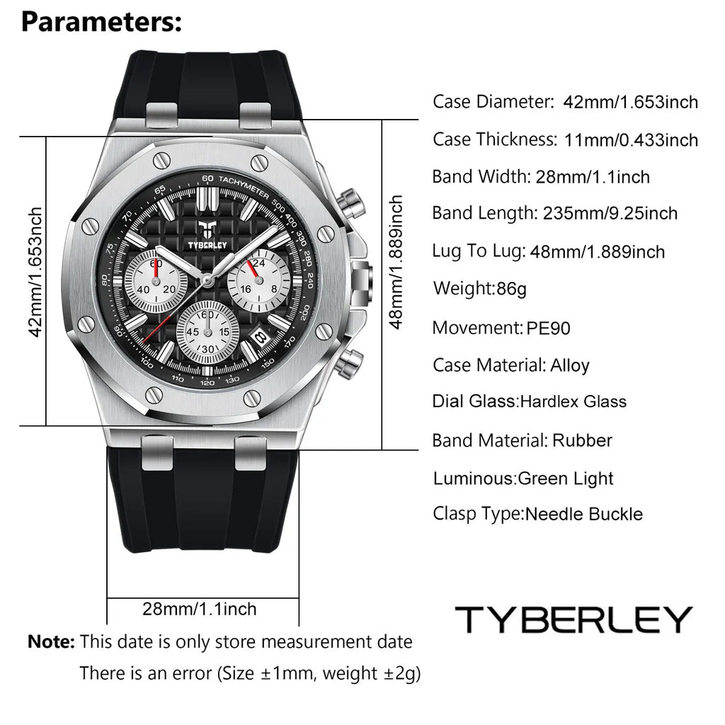Montre Quartz Chronographe TYBERLEY Homme Silicone Grille – CLEVI Paris