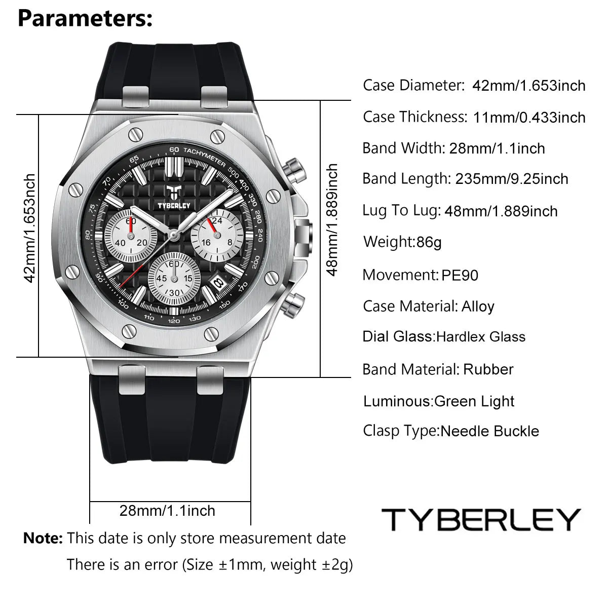 Montre Quartz Chronographe TYBERLEY Homme Silicone Grille – CLEVI Paris