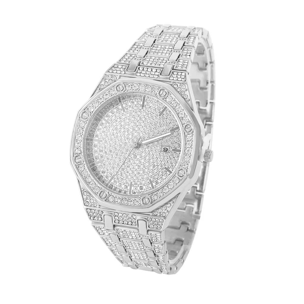 Montre Quartz Homme Iced Out Hip Hop Bling Diamond Plaqué Or 18K – CLEVI Paris
