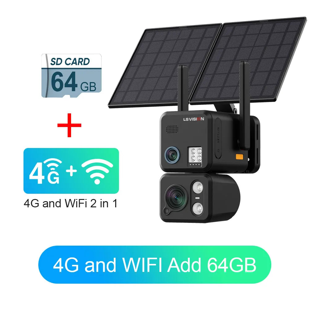 Caméra Solaire LS VISION 4K AOV Double Objectif Zoom 20x 4G+Wi-Fi Suivi IA 24/7 IR 50m IP66 NiView – CLEVI Paris