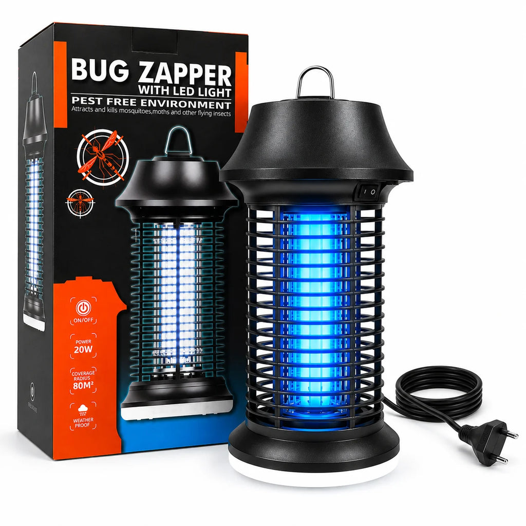 Lampe Anti-Moustiques UV 15W 2-en-1 + Lumière LED – IPX4 Étanche, 360°, Maison, Jardin & Camping