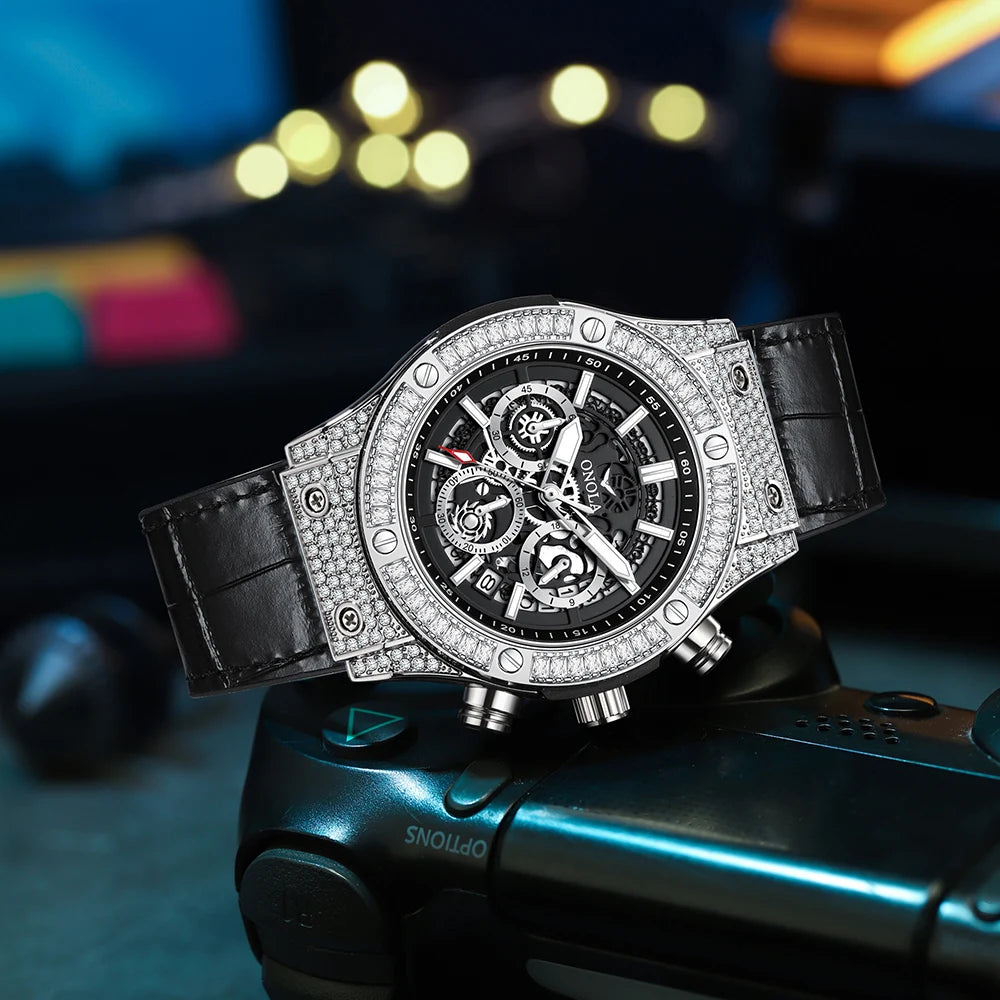 ONOLA ON6856 – Montre Quartz Homme | Diamants, Calendrier, Bracelet Cuir, Étanche 3 Bar