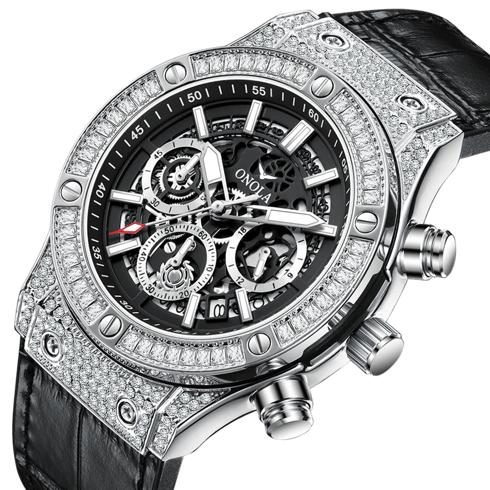 ONOLA ON6856 – Montre Quartz Homme | Diamants, Calendrier, Bracelet Cuir, Étanche 3 Bar