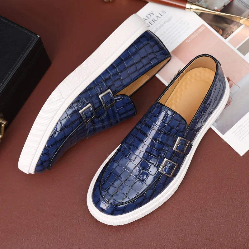 Loafers Cuir Motif Crocodile Homme Semelle Épaisse Monk Strap | 4 Coloris – CLEVI Paris