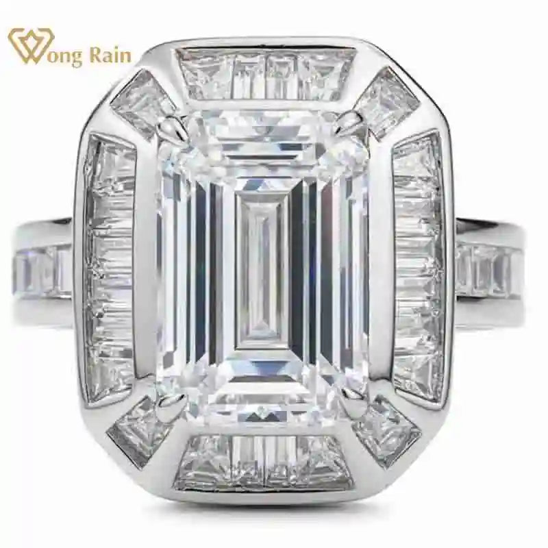 Bague Fiançailles Saphir Lab Taille Émeraude 8×12mm | Diamant Haute Carbone Argent 925 – CLEVI Paris