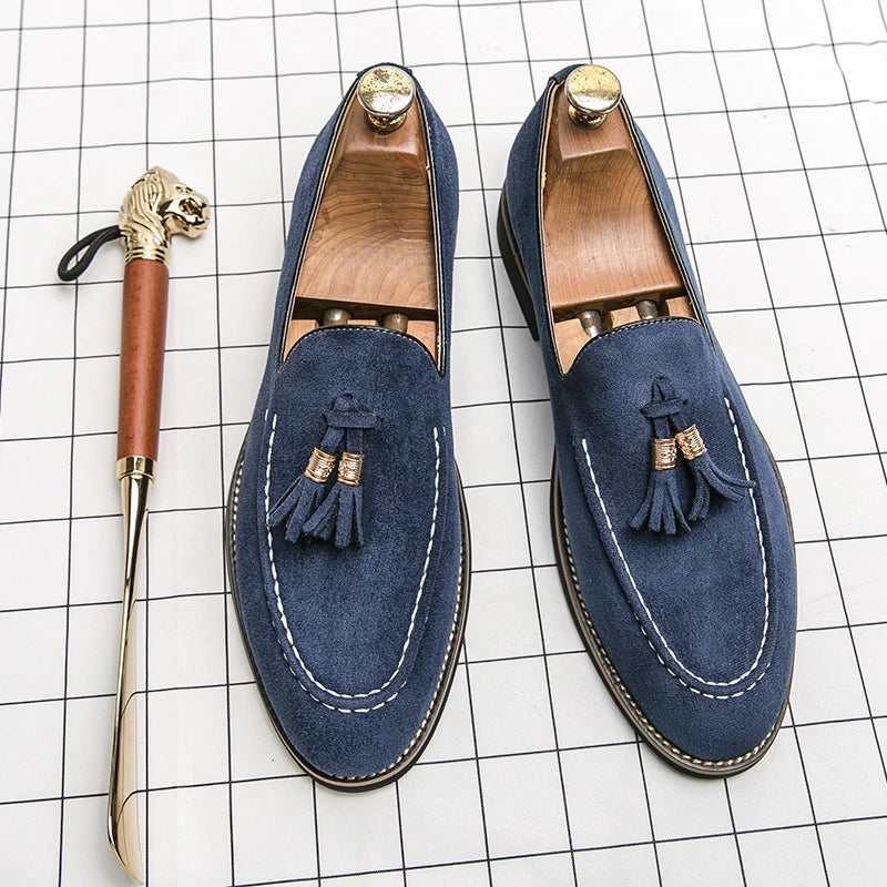 Mocassins Suède Homme Slip-On Bout Pointu Gland – CLEVI Paris