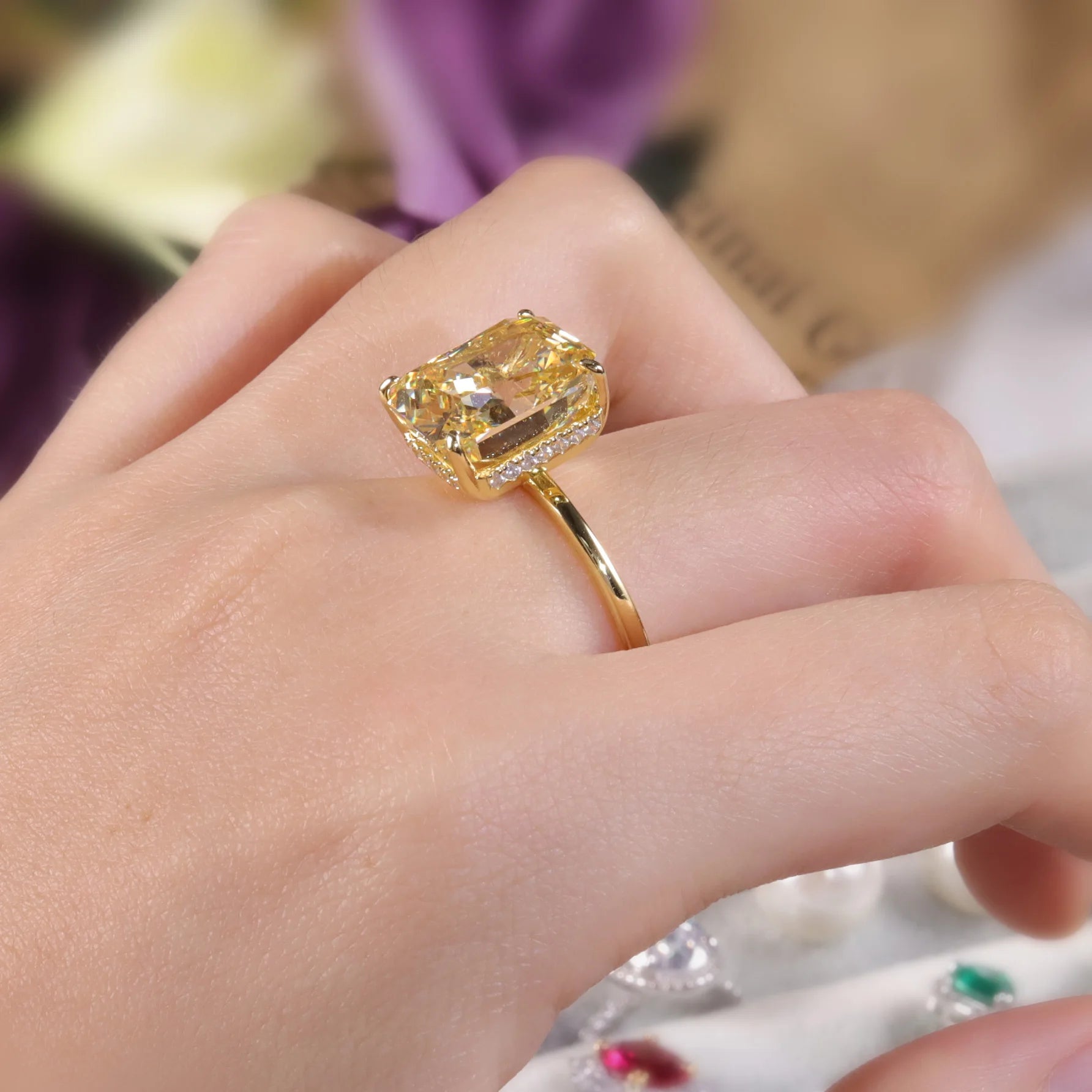 Bague Cocktail Zircon Jaune Fantäisie Diamond-Fire | Argent 925 Fait Main Cadeau – CLEVI Paris
