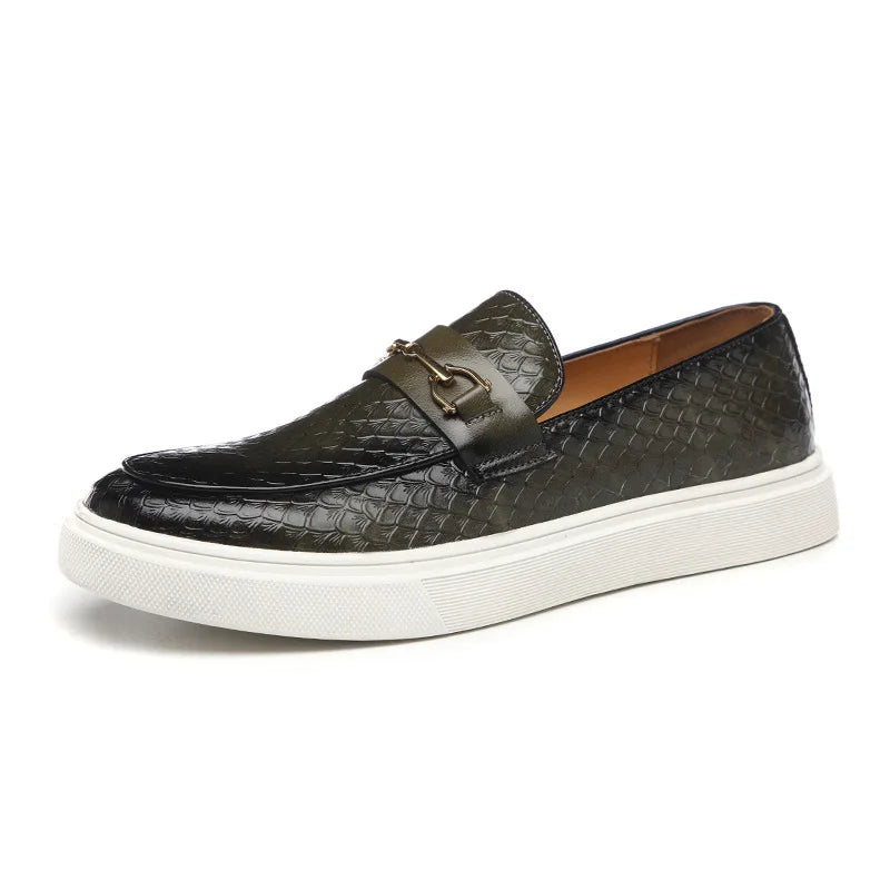Mocassins Homme Style Britannique | Cuir Grain Serpent Slip-On