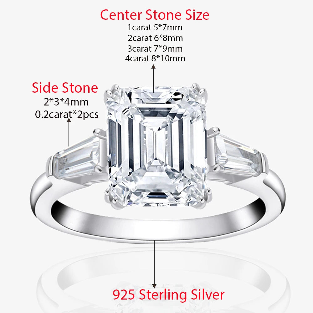 Bague Fiançailles KUTPF Moissanite 1 à 4ct Taille Radiant ou Émeraude Argent 925 Certifiée – CLEVI Paris