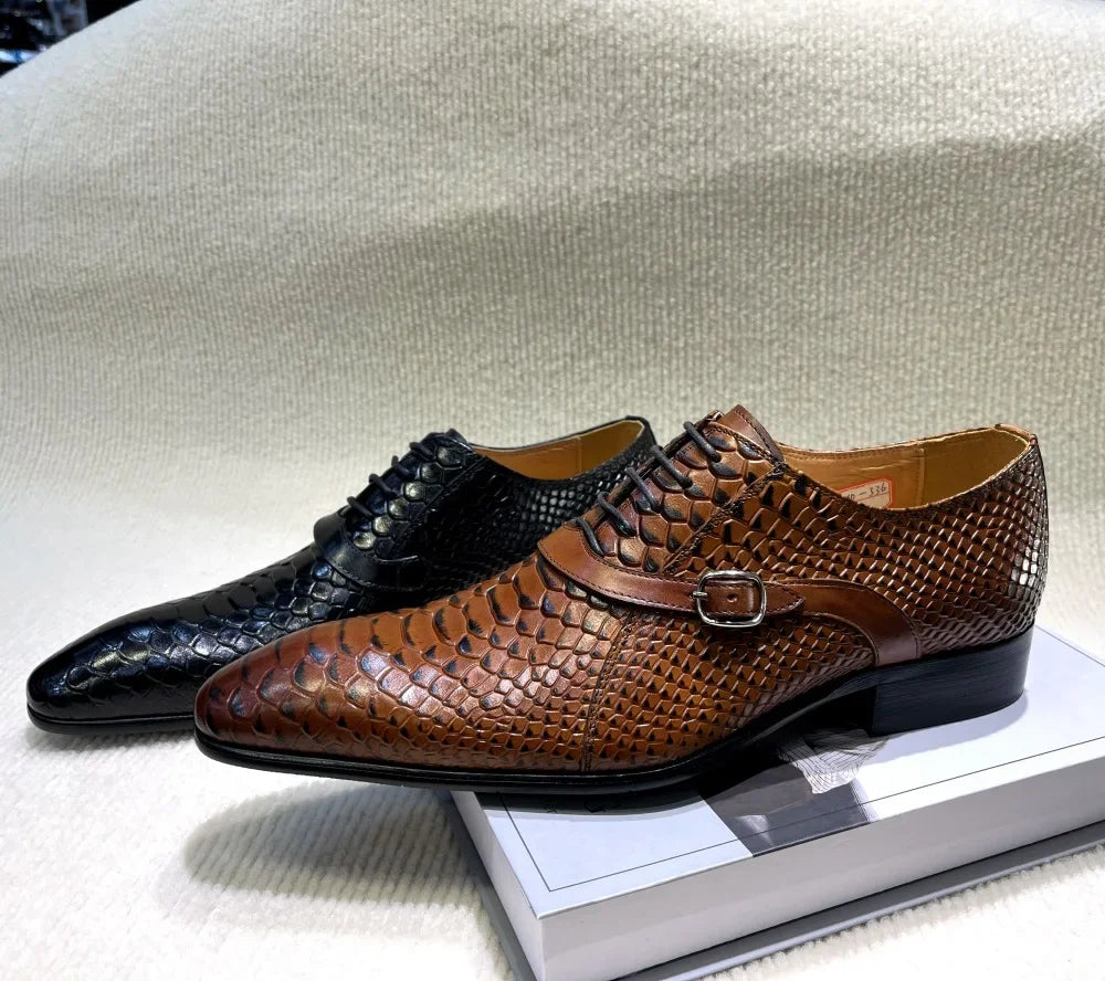 Oxford Homme Cuir Peint Main Motif Python Style Italien – CLEVI Paris