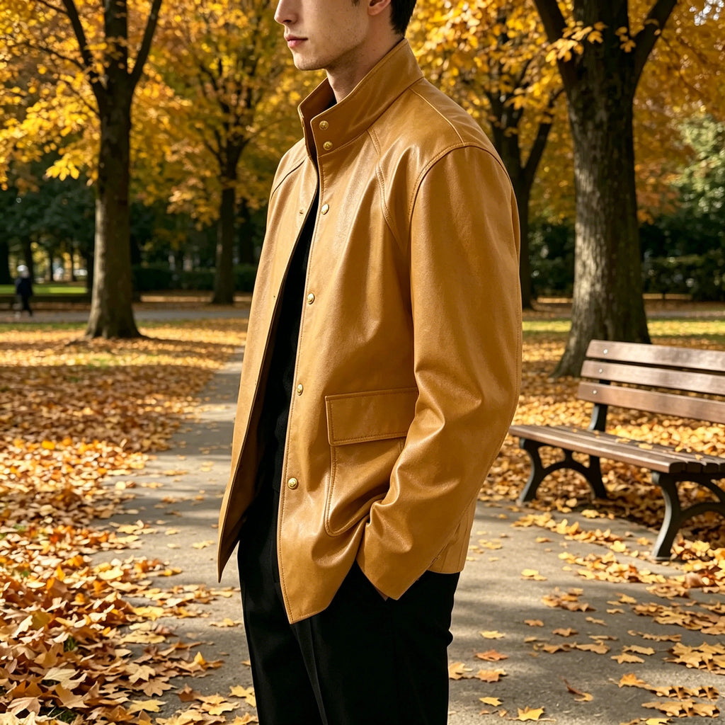 Veste Simili Cuir Homme Col Montant – CLEVI Paris