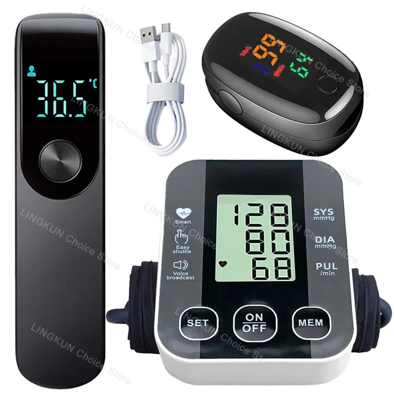 Kit Santé 3-en-1 Tensiomètre Bras Thermomètre Oxymètre Certifié CE – CLEVI Paris