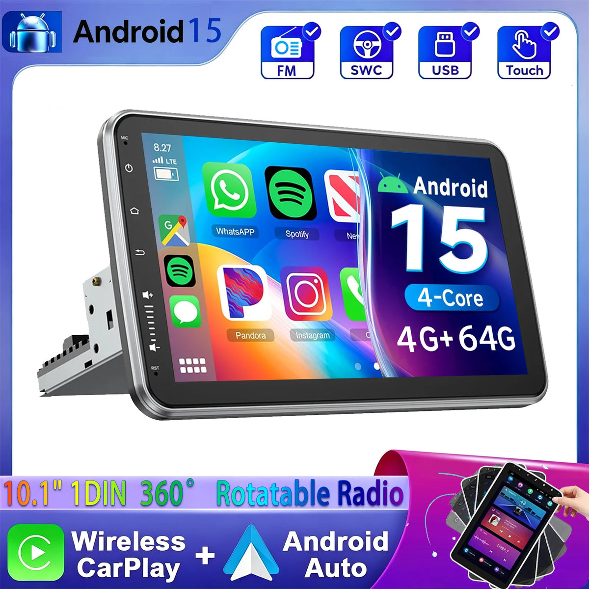 Autoradio MOPECT 10,1″ rotatif CarPlay – CLEVI Paris