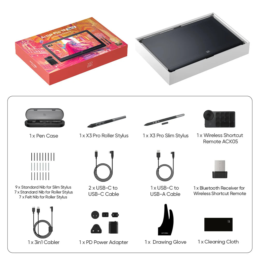 XPPen Artist Pro 19 Gen 2 – Écran Graphique 4K 18,4" | 99,8% sRGB | Stylets X3 Pro