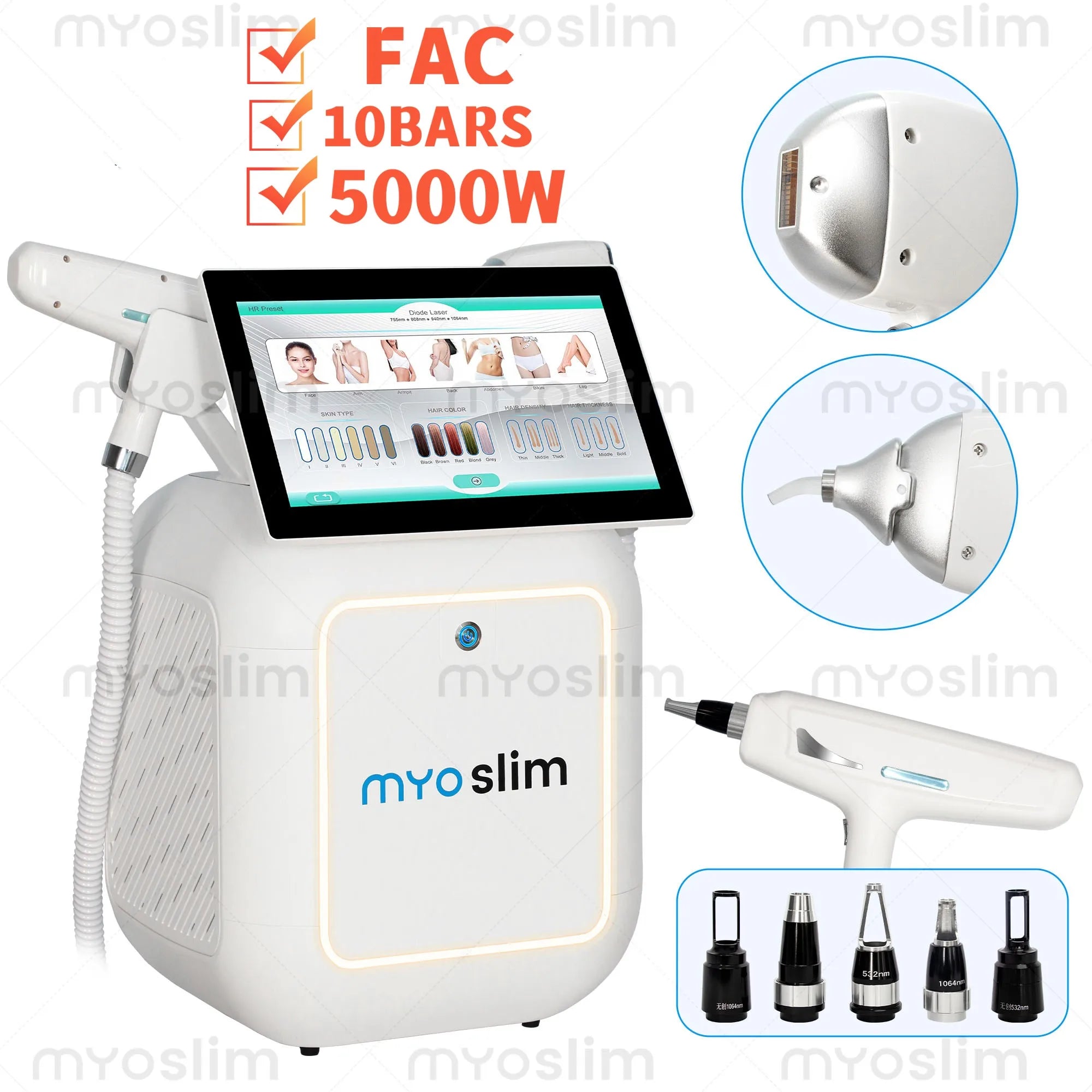 Machine Laser Épilation & Tatouage MYOSLIM 2-en-1 – Diode 808nm + Picoseconde, 5000W/6000W FAC