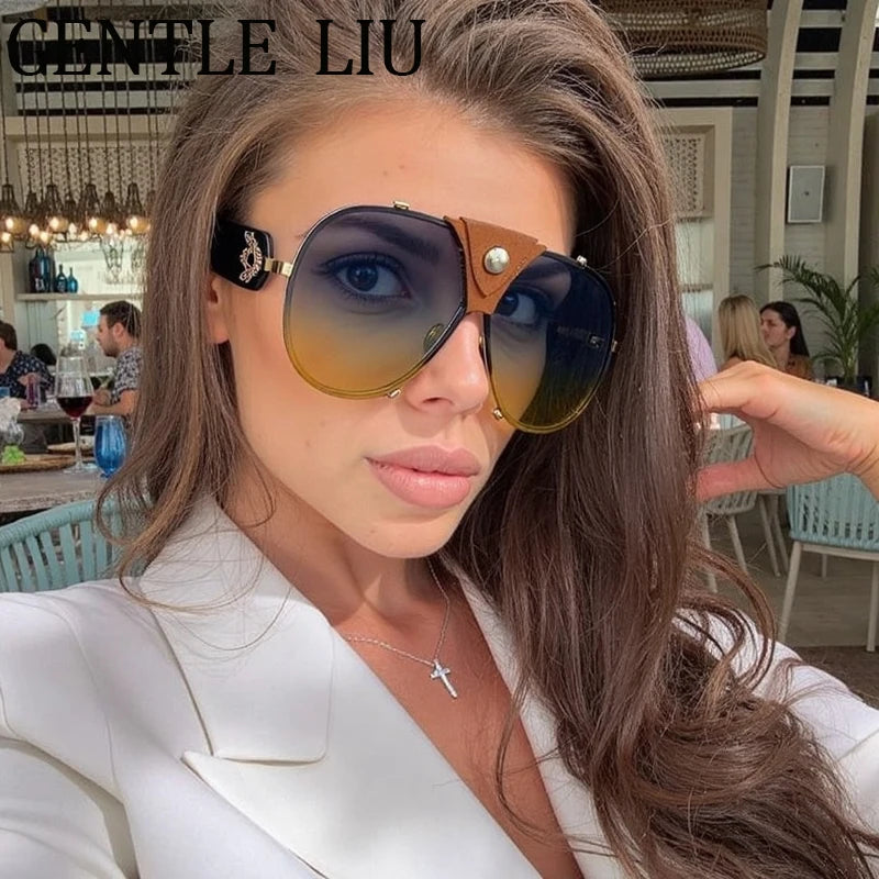 Lunettes de Soleil Oversize Steampunk Pilot Vintage | UV400 Goggle Shield Femme – CLEVI Paris