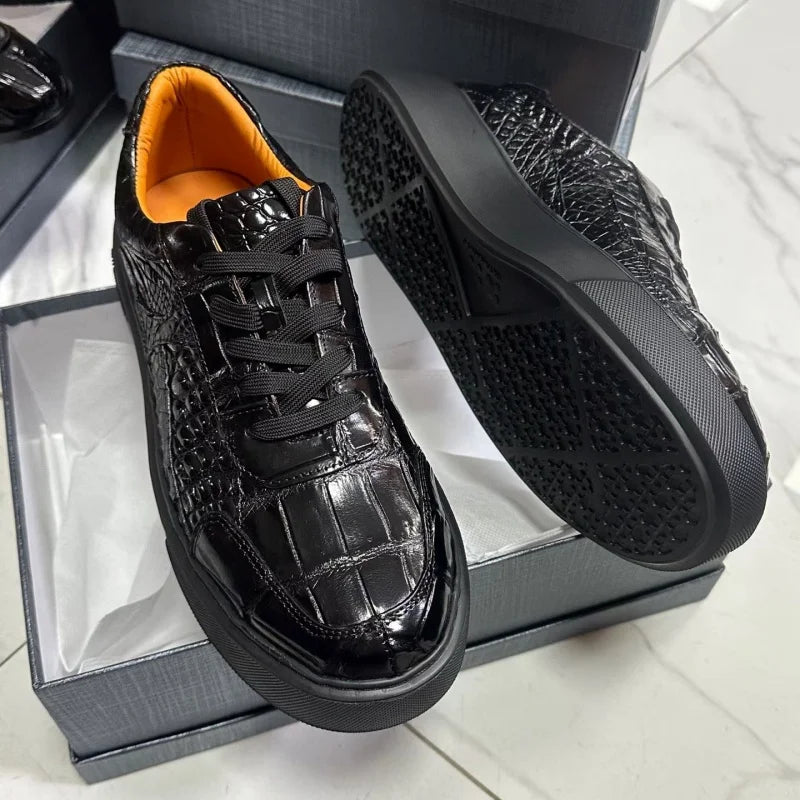 Sneakers Véritable Peau de Crocodile Homme Noir Lacets – Tailles 37-45 – CLEVI Paris