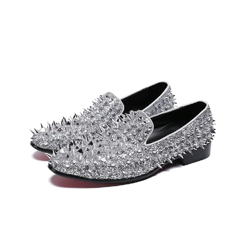 Loafers Homme Clous Spikes Cuir Véritable Slip-On Bout Pointu Luxe Mariage 5 Coloris – CLEVI Paris