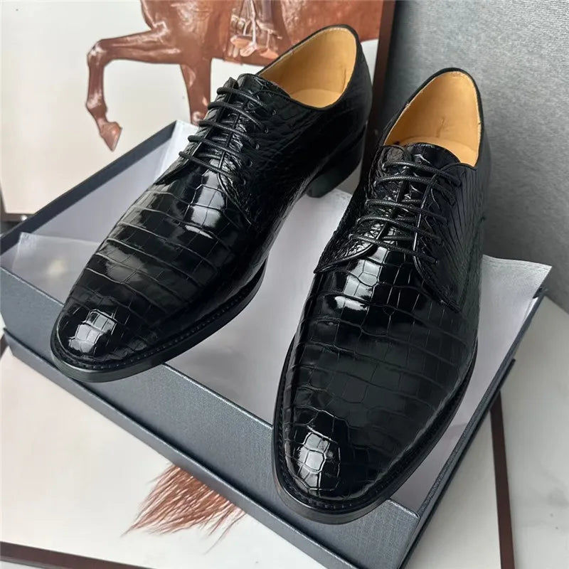 Richelieu Cuir Crocodile Homme Bout Rond Lacets – CLEVI Paris